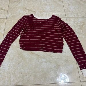 Striped Maroon Long Sleeve Women's Top